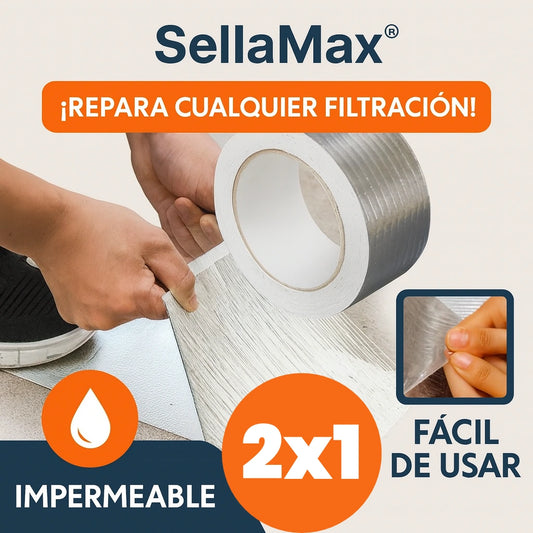 SellaMax® 2×1 — la cinta impermeable que detiene goteras al instante.