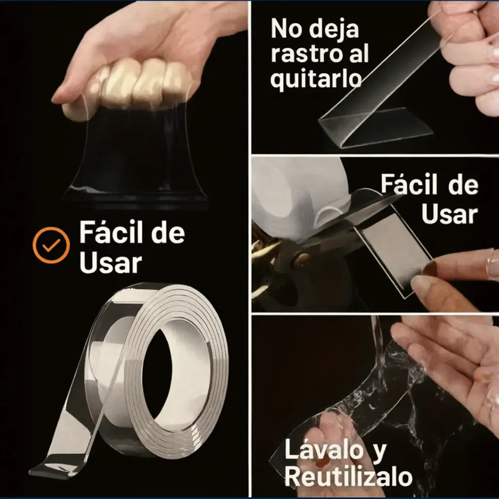 3X1 Cinta Doble Faz Lavable y Reutilizable — Fija sin taladros, sin residuos