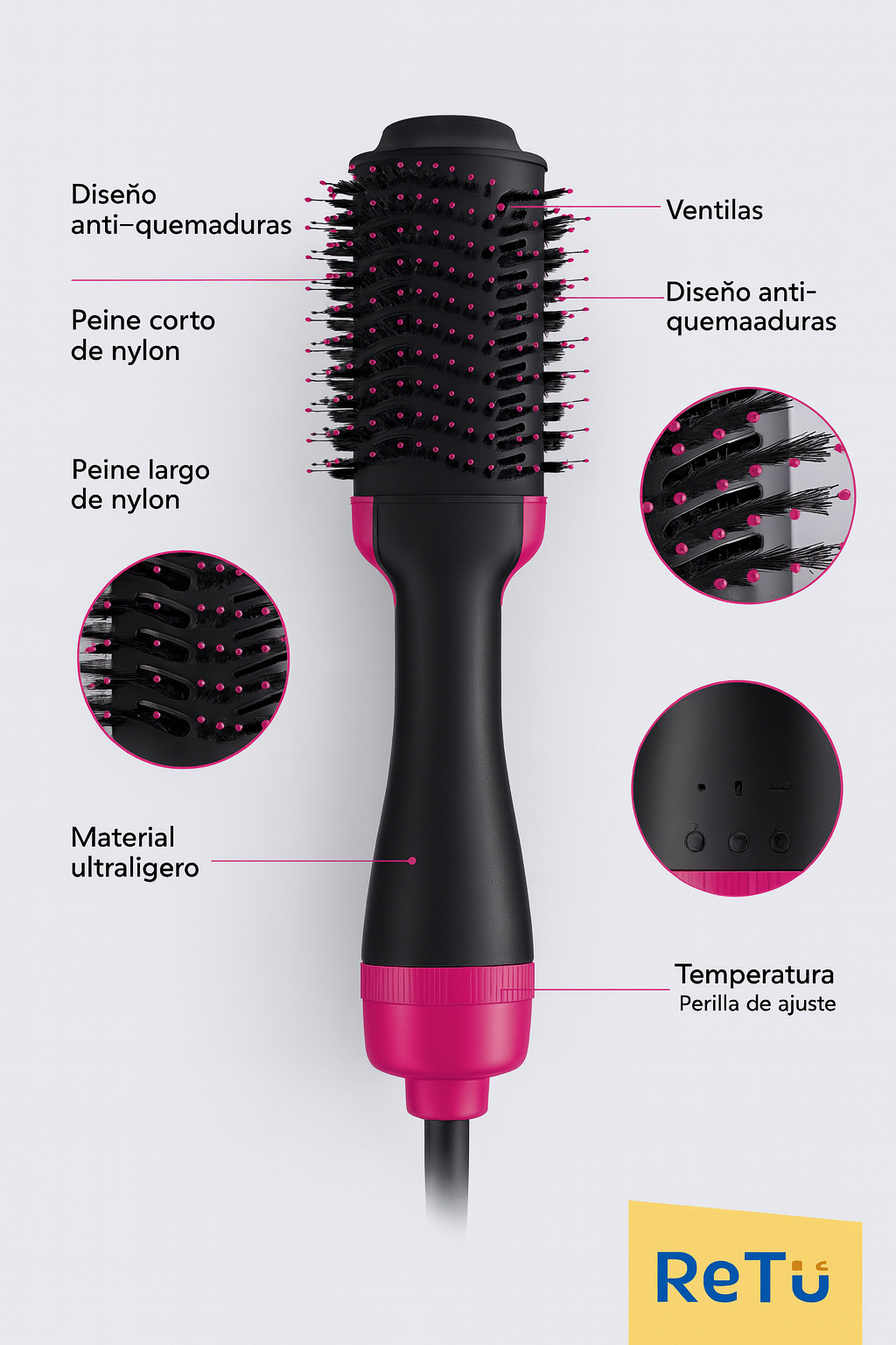Cepillo Alisador 3 en 1 – tu melena perfecta en un solo paso.