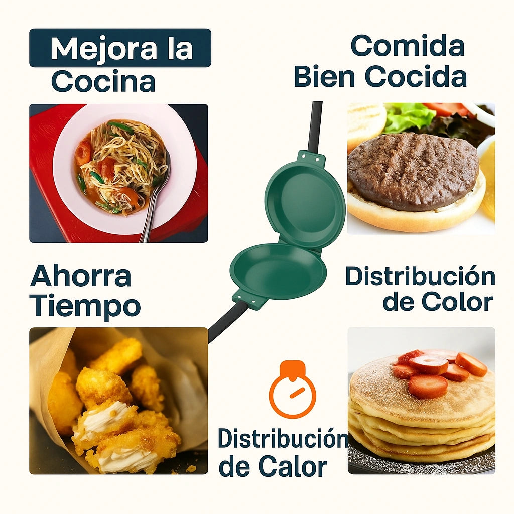 Sartén Doble Antiadherente - Cocina más rápido, más sano y sin ensuciar.