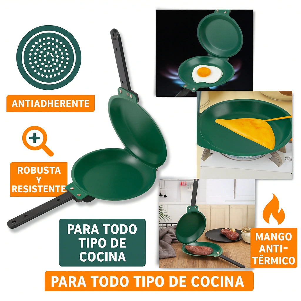 Sartén Doble Antiadherente - Cocina más rápido, más sano y sin ensuciar.