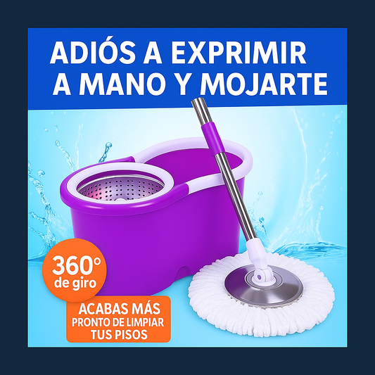 Trapeador Giratorio 360° con Cubeta Metálica – Limpieza rápida y sin esfuerzo.
