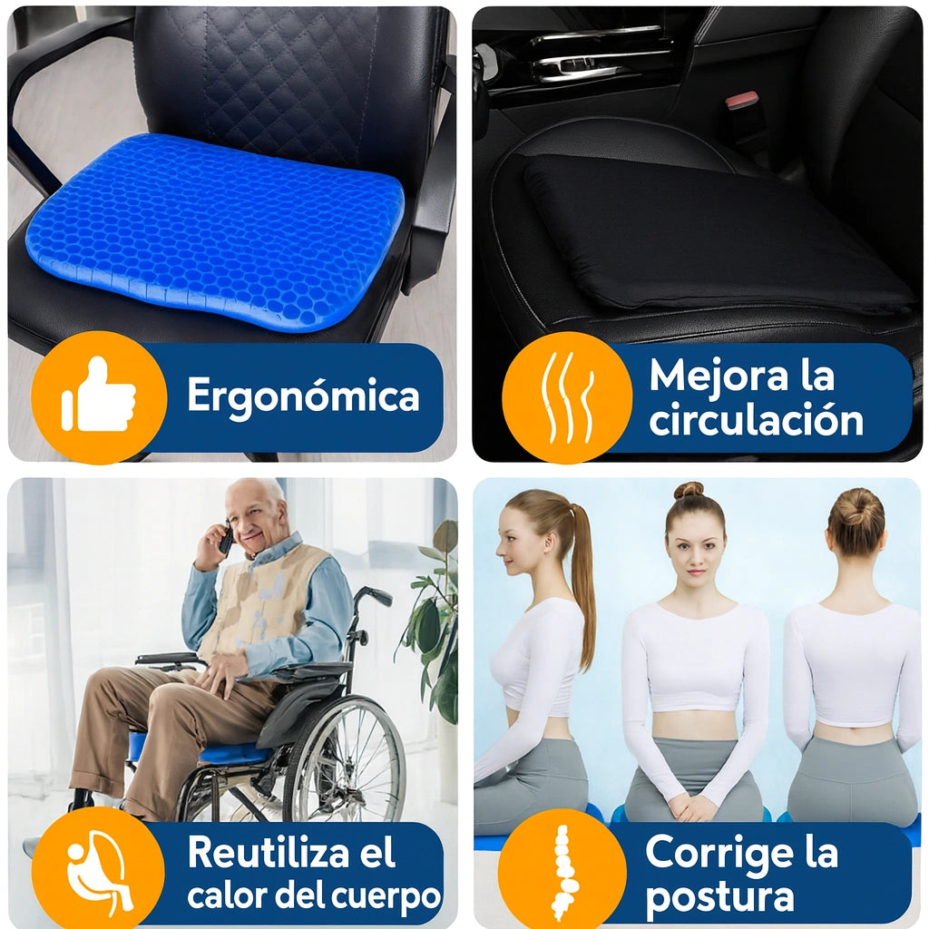 Cojín de Gel Antideslizante – Transforma cualquier silla en un asiento cómodo.