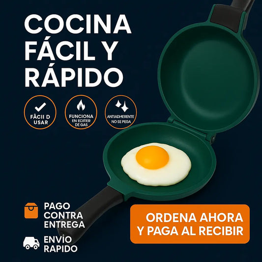 Sartén Doble Antiadherente - Cocina más rápido, más sano y sin ensuciar.