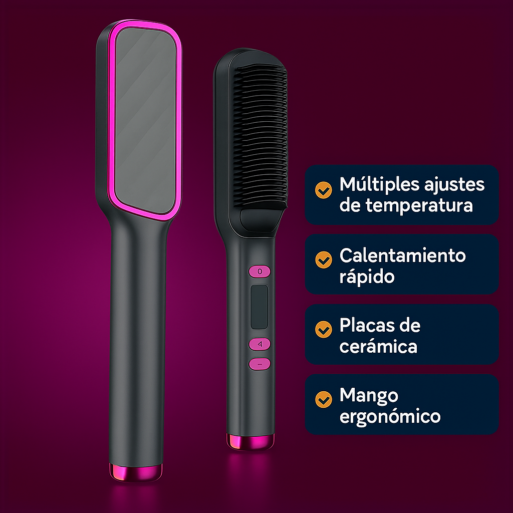 Peine Alisador Eléctrico 2 en 1 – Cabello liso y sedoso en minutos.