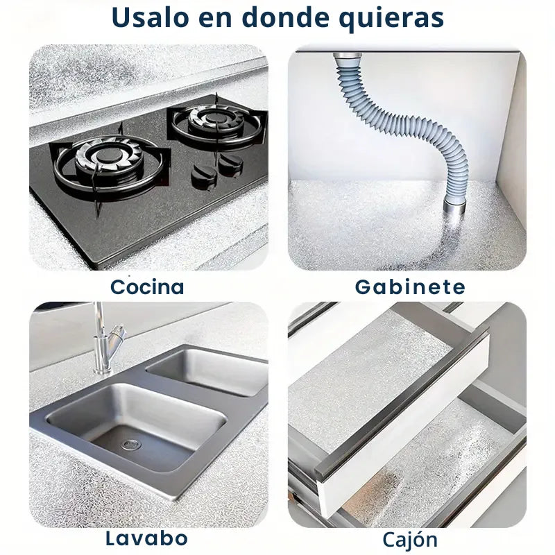 Papel Aluminio Adhesivo Para Múltiples Superficies Mantén tu Cocina Limpia Y Protegida