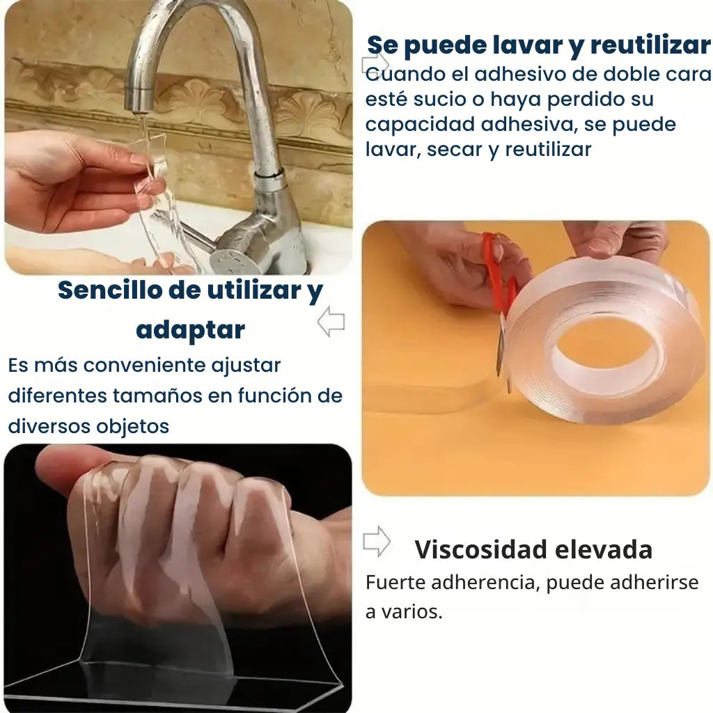 3X1 Cinta Doble Faz Lavable y Reutilizable — Fija sin taladros, sin residuos