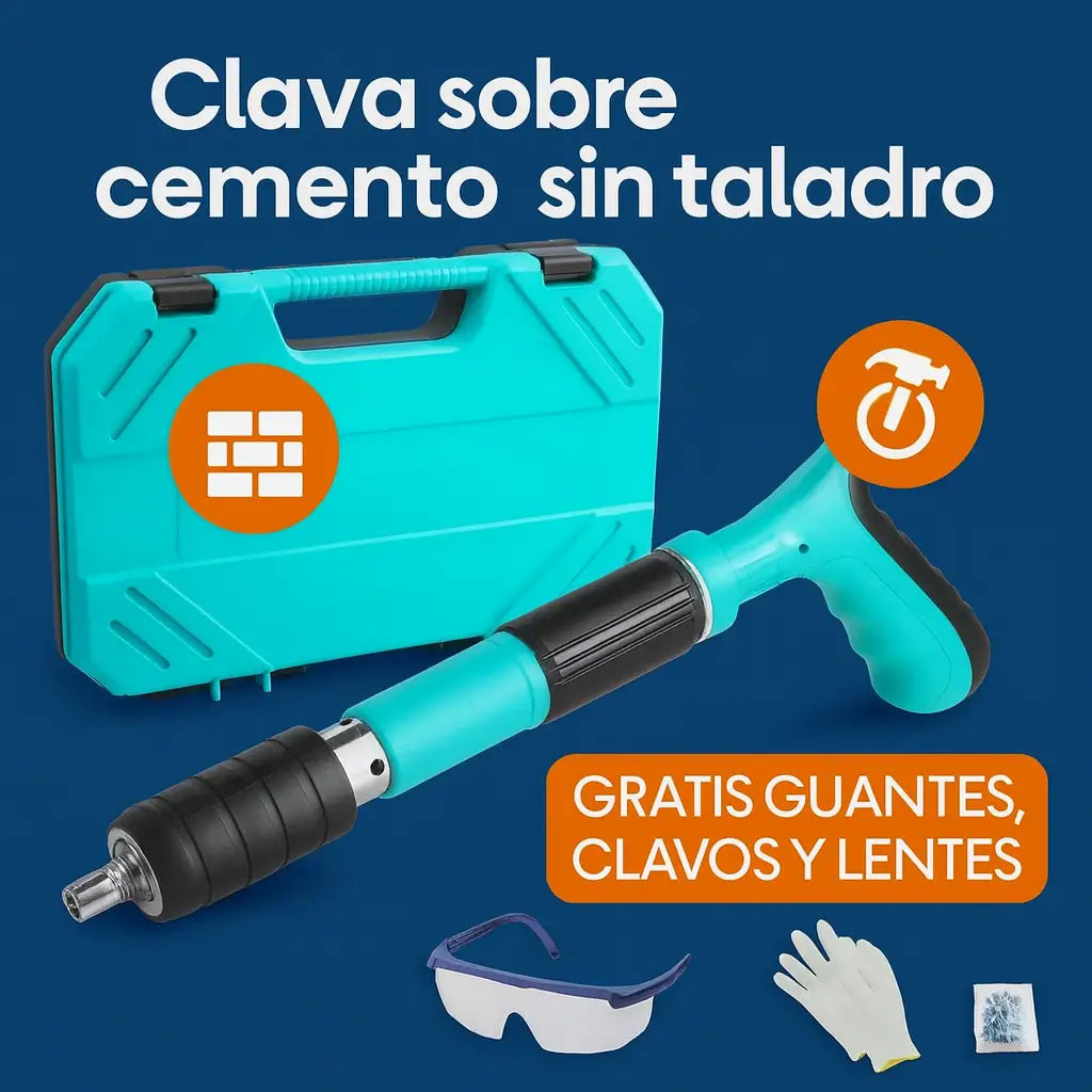 Pistola de Impacto GRATIS: Guantes, Clavos y Lentes – Úsalo en Concreto, Acero y Madera