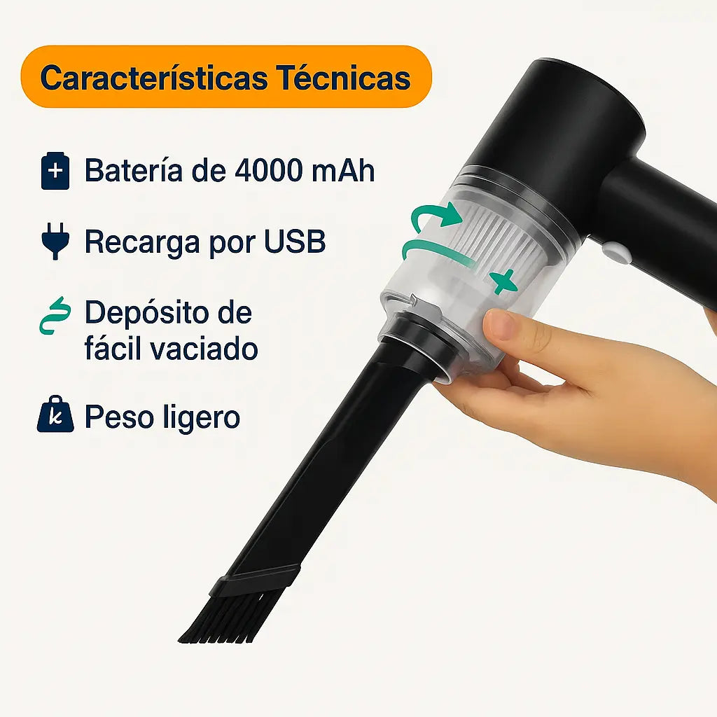 Aspiradora Portátil 3 en 1 – Limpieza rápida en cualquier lugar