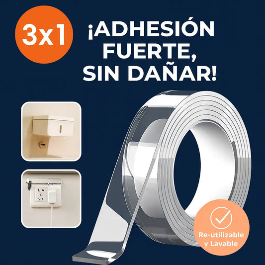 3X1 Cinta Doble Faz Lavable y Reutilizable — Fija sin taladros, sin residuos