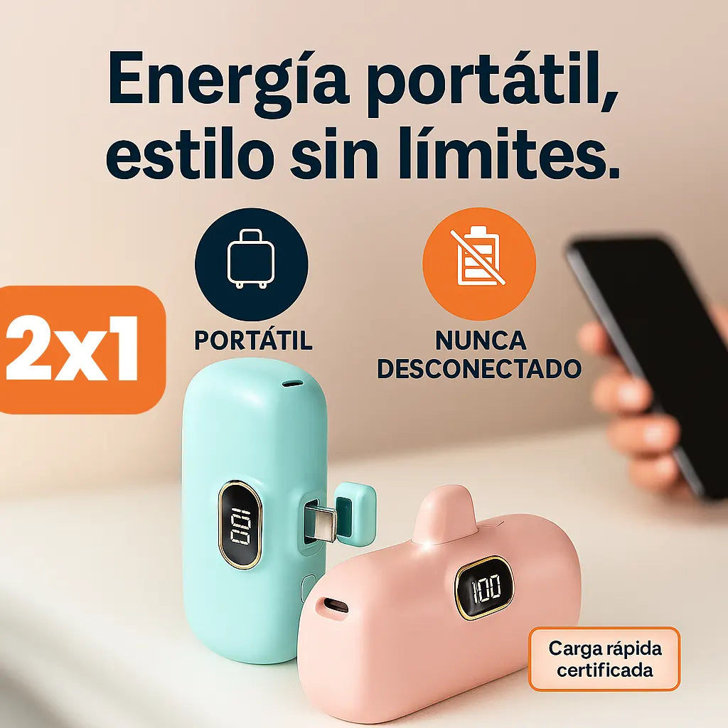 2x1 Power Bank Bateria Portatil 5000 mAh Tipo C – No te vuelvas a quedar sin carga.