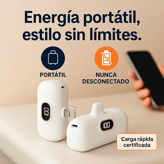 Power Bank 5,000 mAh BLANCO – Compatible con iPhone y Android (Tipo C + Lightning) – No te vuelvas a quedar sin carga.