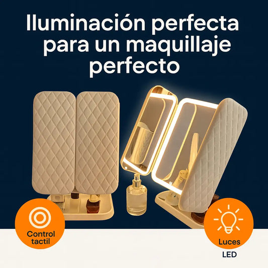 Espejo LED Plegable de Maquillaje.