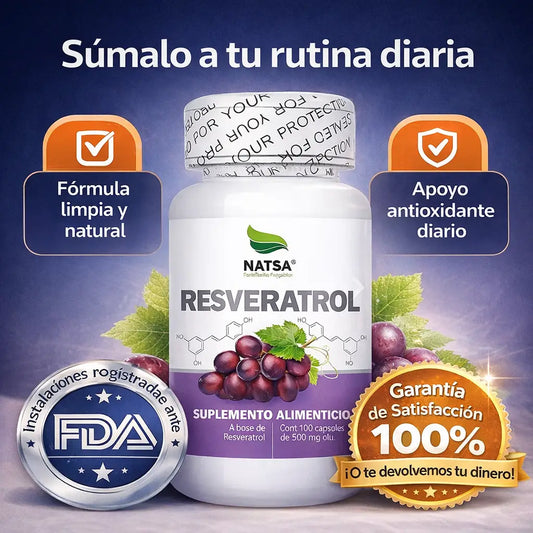 NATSA - Resveratrol Natural de Uso Diario - Apoya la producción natural de colágeno y favorece el brillo saludable de tu piel desde el interior
