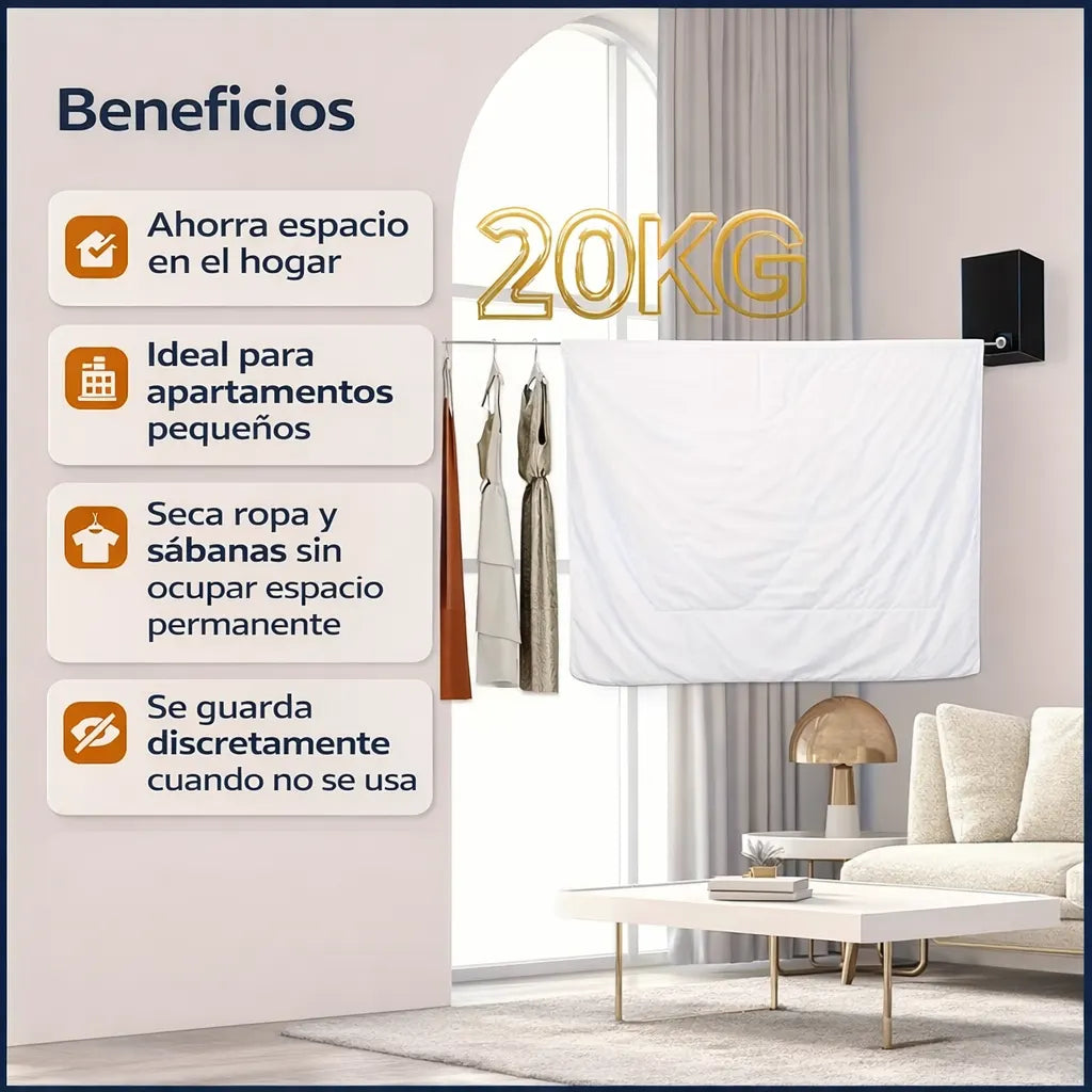 Tendedero Retráctil de Pared | Más espacio, menos desorden.