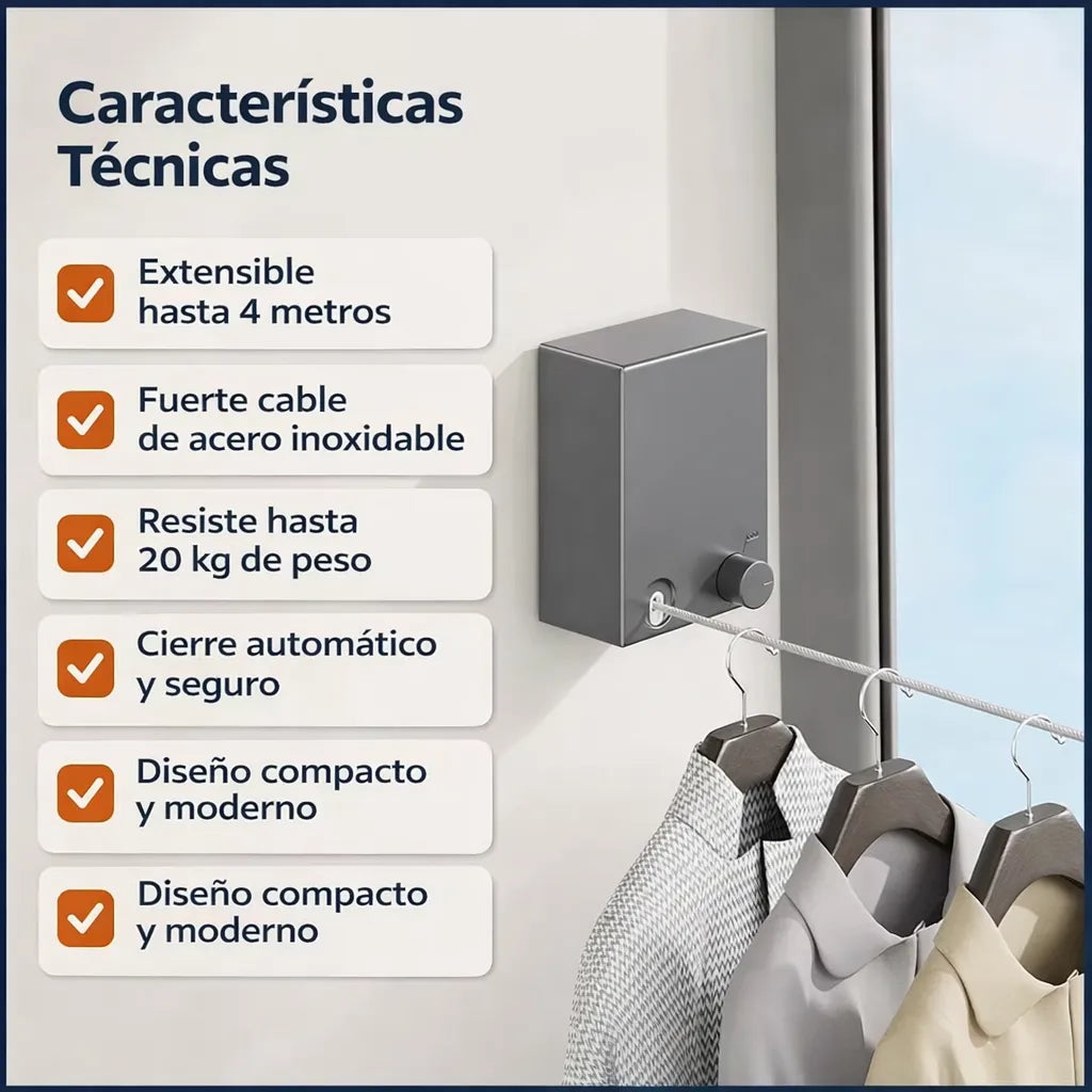 Tendedero Retráctil de Pared | Más espacio, menos desorden.