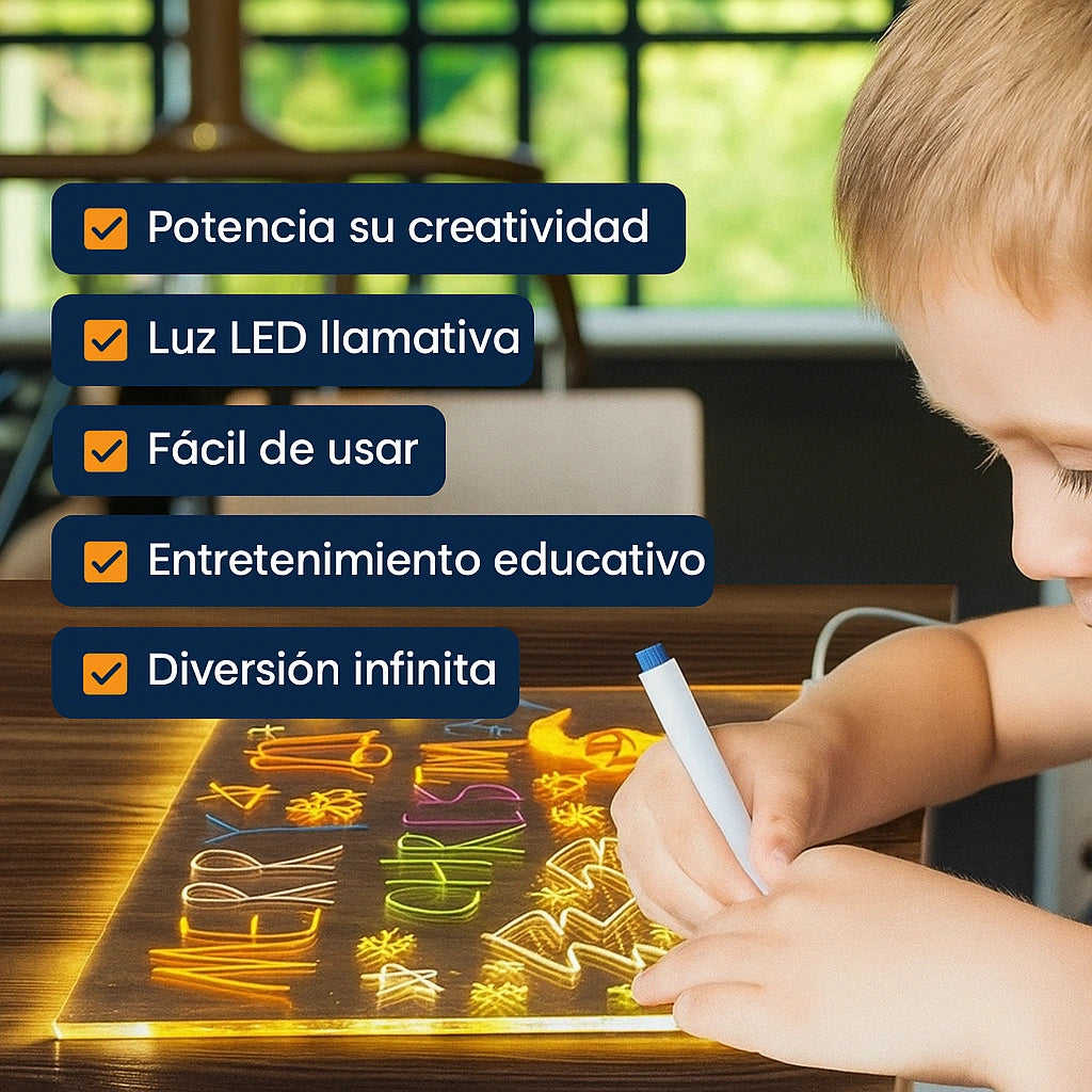 Pizarra LED Mágica™ – dibuja, ilumina y apasiona a tu hijo. Plumones Gratis