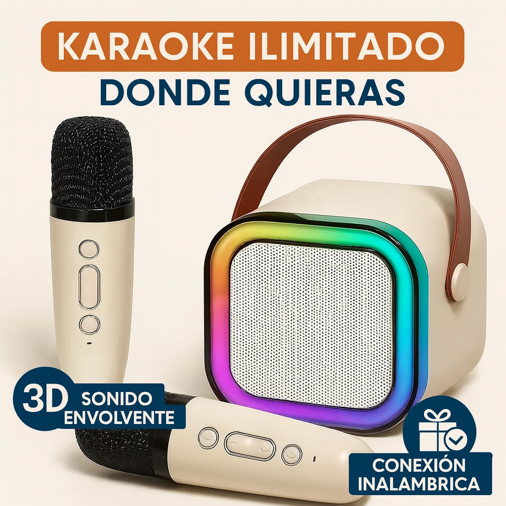 ¡Mini Karaoke Portátil con 2 Micrófonos: Convierte cualquier lugar en una fiesta con el!