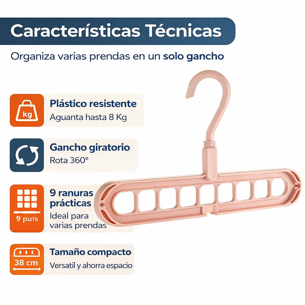 6 Ganchos Organizadores Multi-Ranura Plegable.