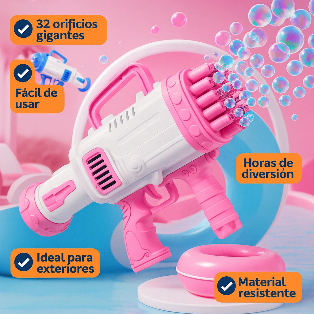 Pistola de Burbujas 32 Hoyos – Diversión Ilimitada en Segundos.