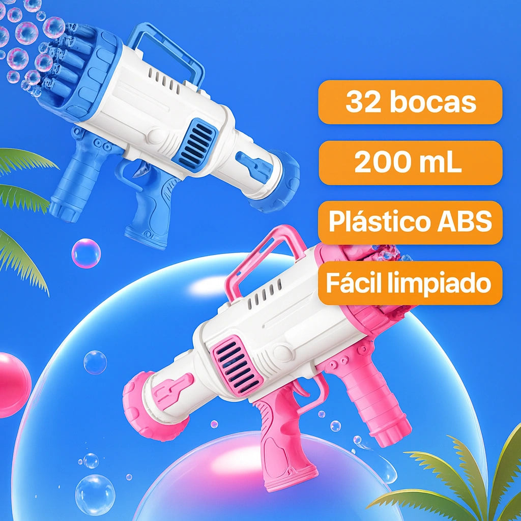 Pistola de Burbujas 32 Hoyos – Diversión Ilimitada en Segundos.
