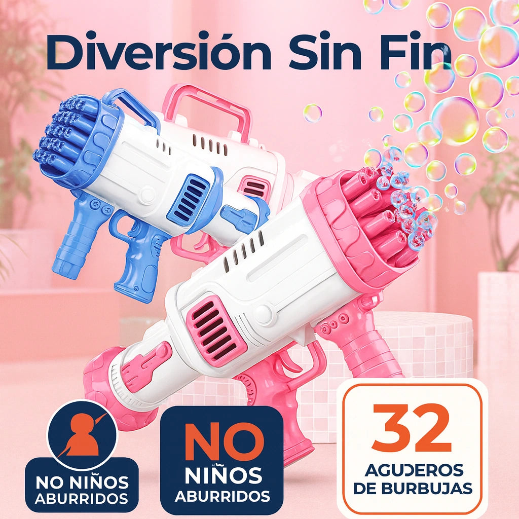 Pistola de Burbujas 32 Hoyos – Diversión Ilimitada en Segundos.