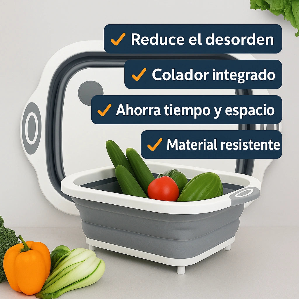 Tabla de Cocina 3 en 1: Corta, Lava y Escurre en un Solo Paso.