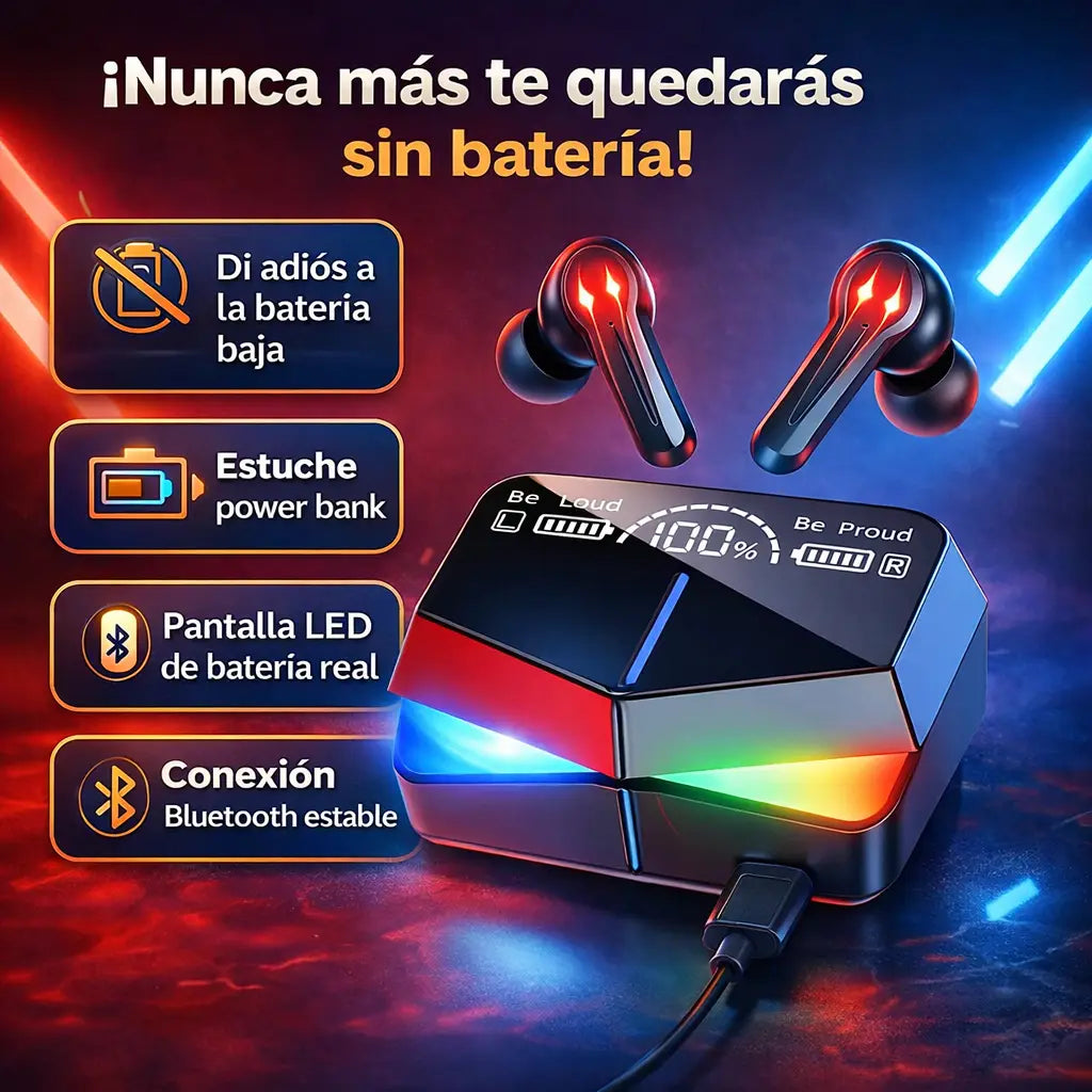 Audifonos Inalambricos Con Stuche Power Bank - Sonido potente todo el día.