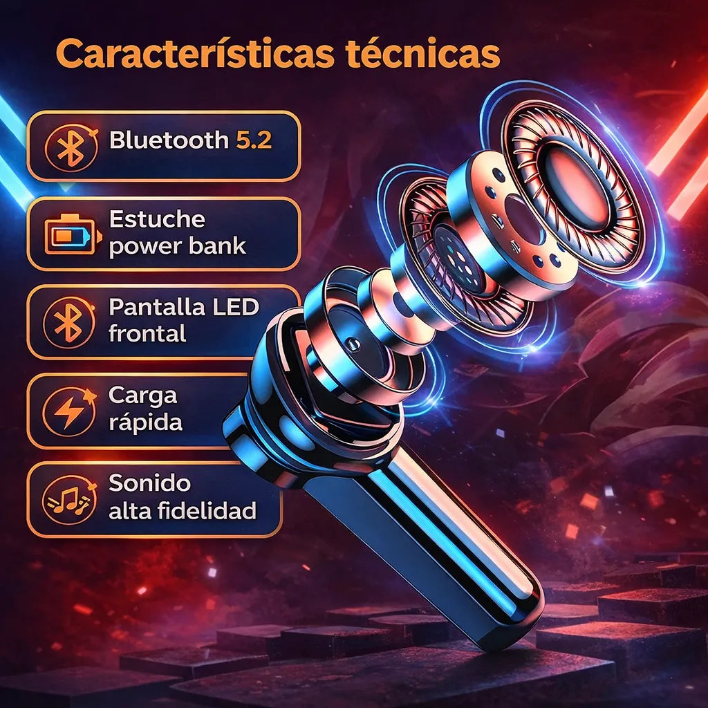 Audifonos Inalambricos Con Stuche Power Bank - Sonido potente todo el día.