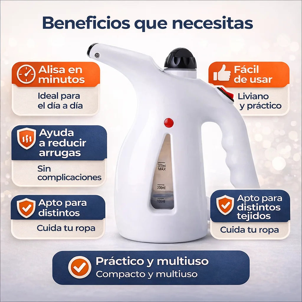Plancha de Vapor Portátil para Ropa - Ropa lisa en minutos, sin tabla ni esfuerzo.