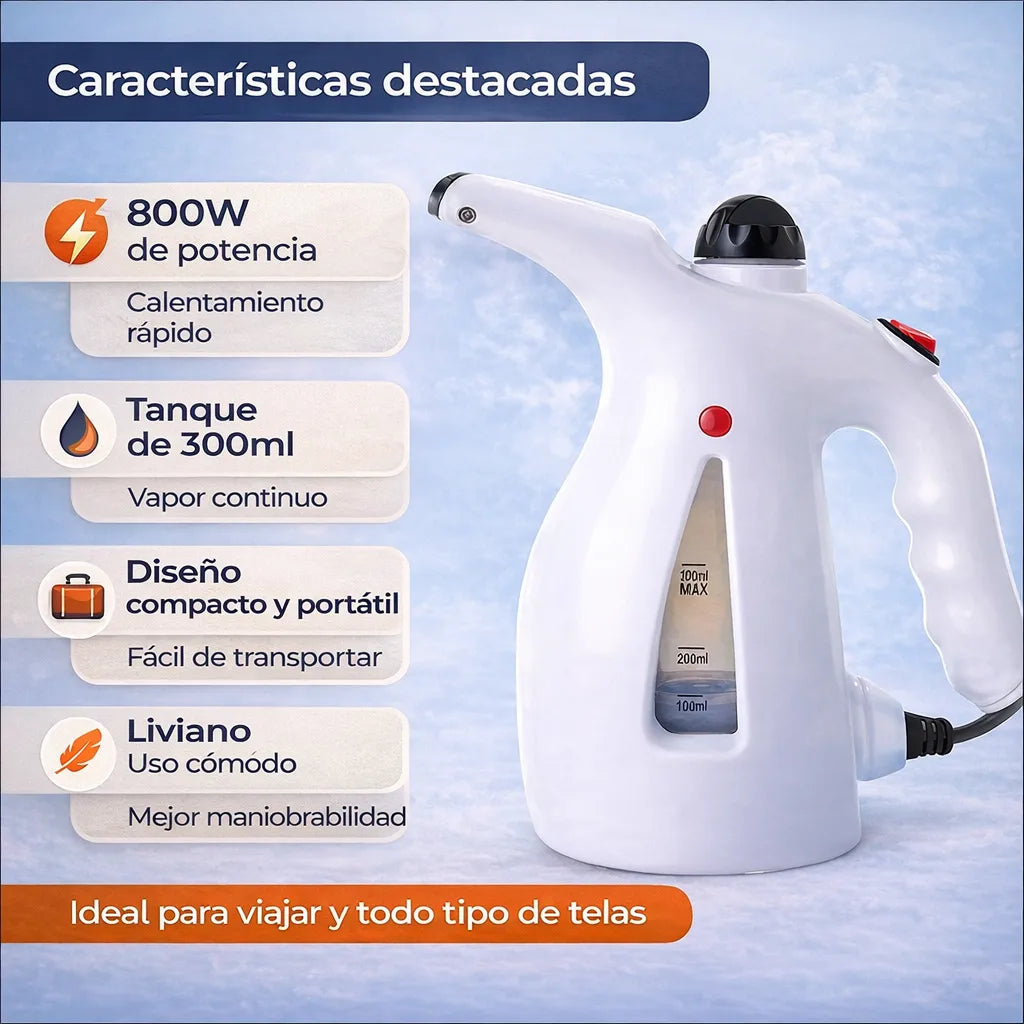Plancha de Vapor Portátil para Ropa - Ropa lisa en minutos, sin tabla ni esfuerzo.