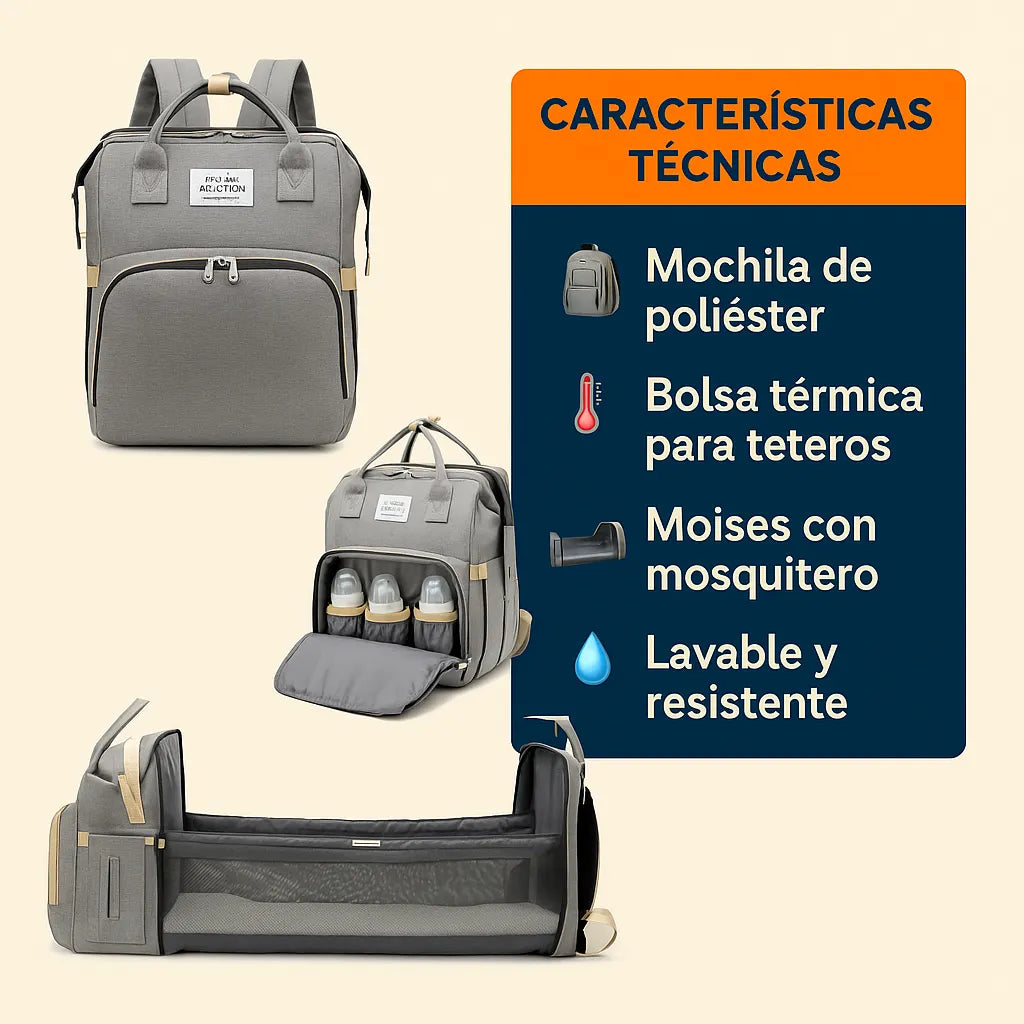 Mochila Multifun­cional de Pañales OrganizaBaby.