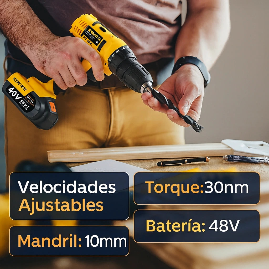 Taladro Inalámbrico 48 V con Doble Batería – Potencia profesional sin cables.