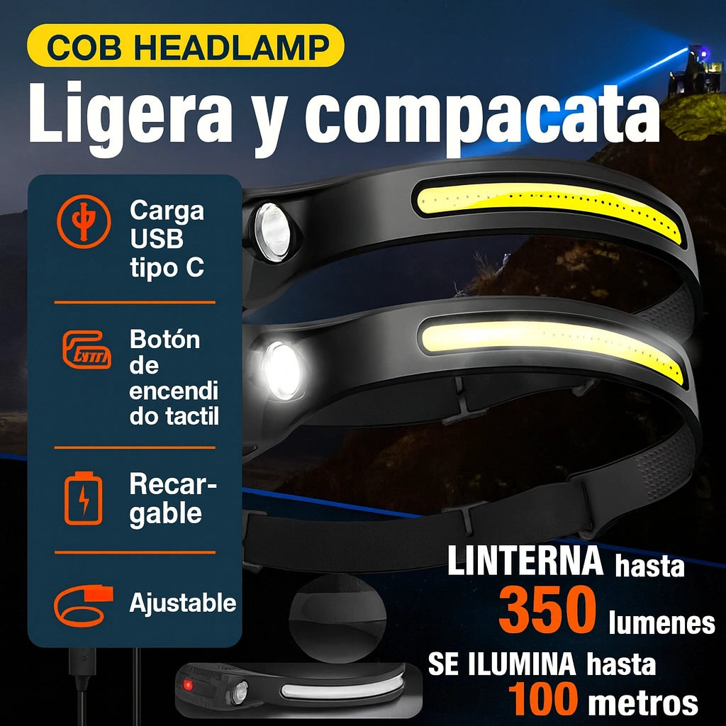 Lámpara Frontal Recargable Impermeable – Ilumina Como Nunca, ¡Listo para Aventura y Trabajo!