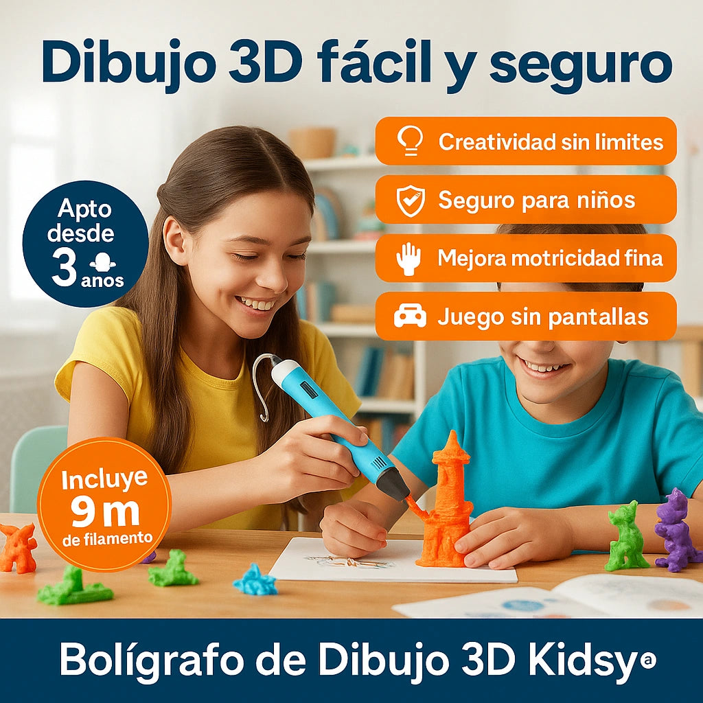 Set Bolígrafo 3D Kidsy® Inlcuye Filamentos PLA - ¡Crea figuras reales desde el dibujo!
