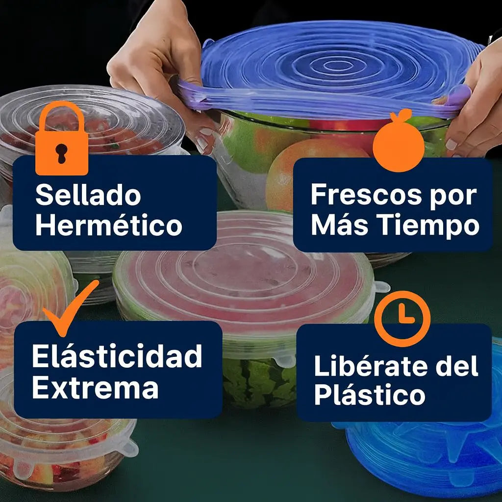 X6 Tapas Silicón Elásticas Reutilizables – Máxima Frescura, Cero Desperdicio