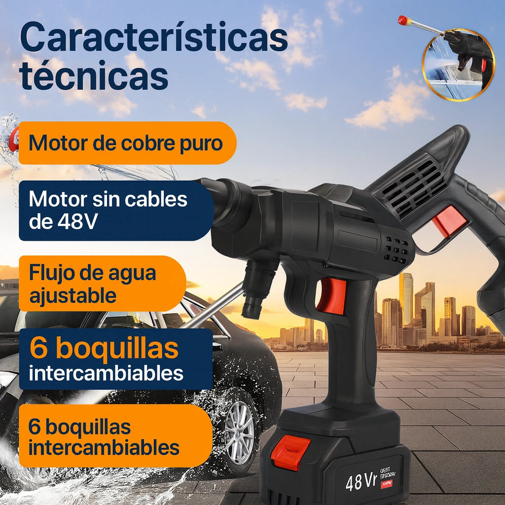 Hidrolavadora Inalámbrica 48 V – Limpieza Potente sin Cables