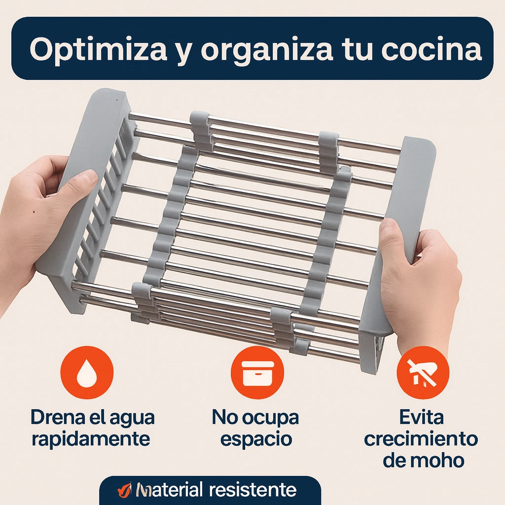 RACK-PRO™ Rejilla Desagüe Ajustable de Acero Inoxidable para Fregadero.