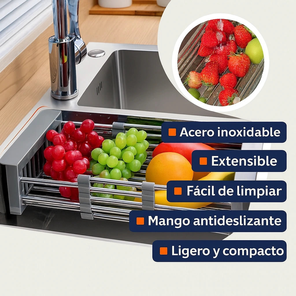 RACK-PRO™ Rejilla Desagüe Ajustable de Acero Inoxidable para Fregadero.