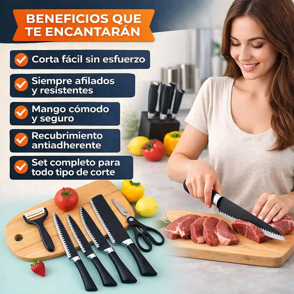Set Profesional de 6 Cuchillos - de Cocina Afilados.