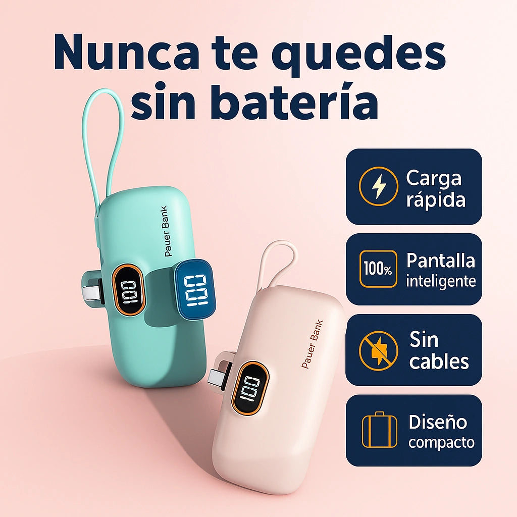 2x1 Power Bank Bateria Portatil 5000 mAh Tipo C – No te vuelvas a quedar sin carga.