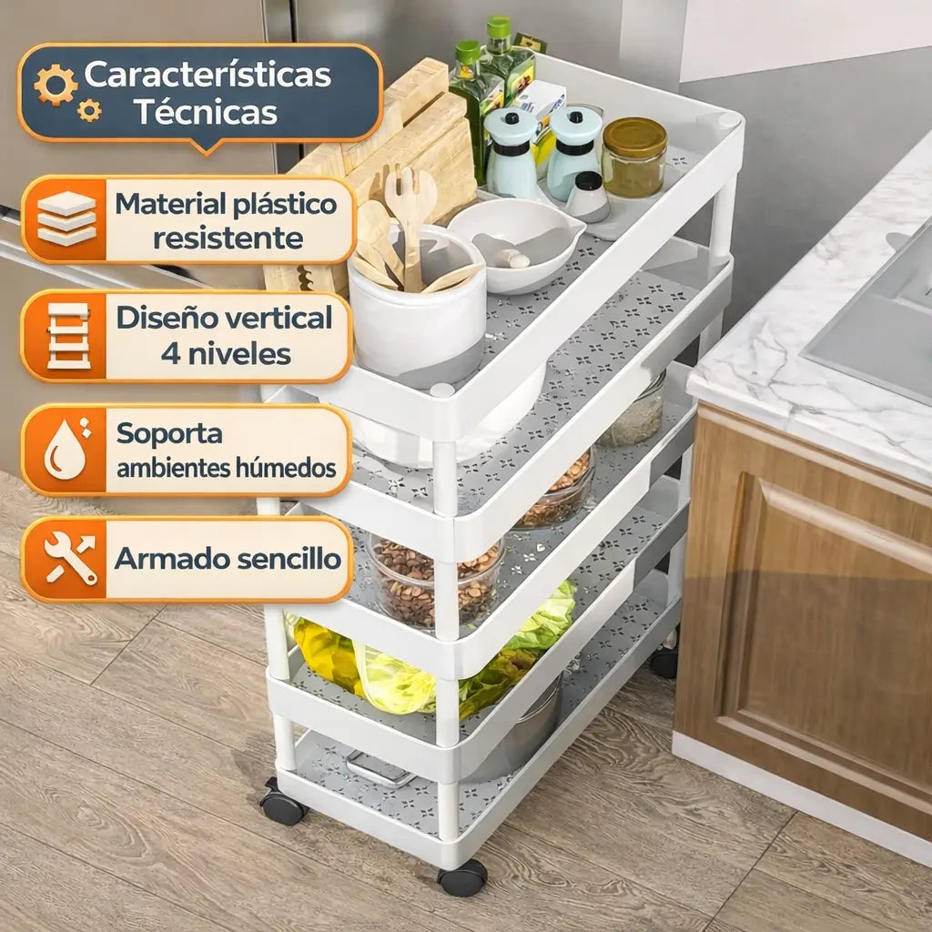 Carrito Organizador de 4 Niveles que Multiplica tu Espacio.