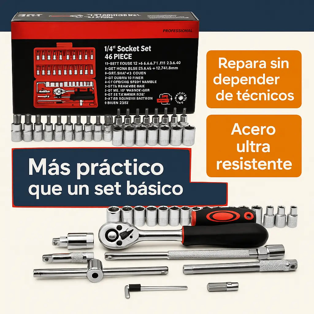 Set de Herramientas 46 en 1: potencia compacta para cualquier reparación.