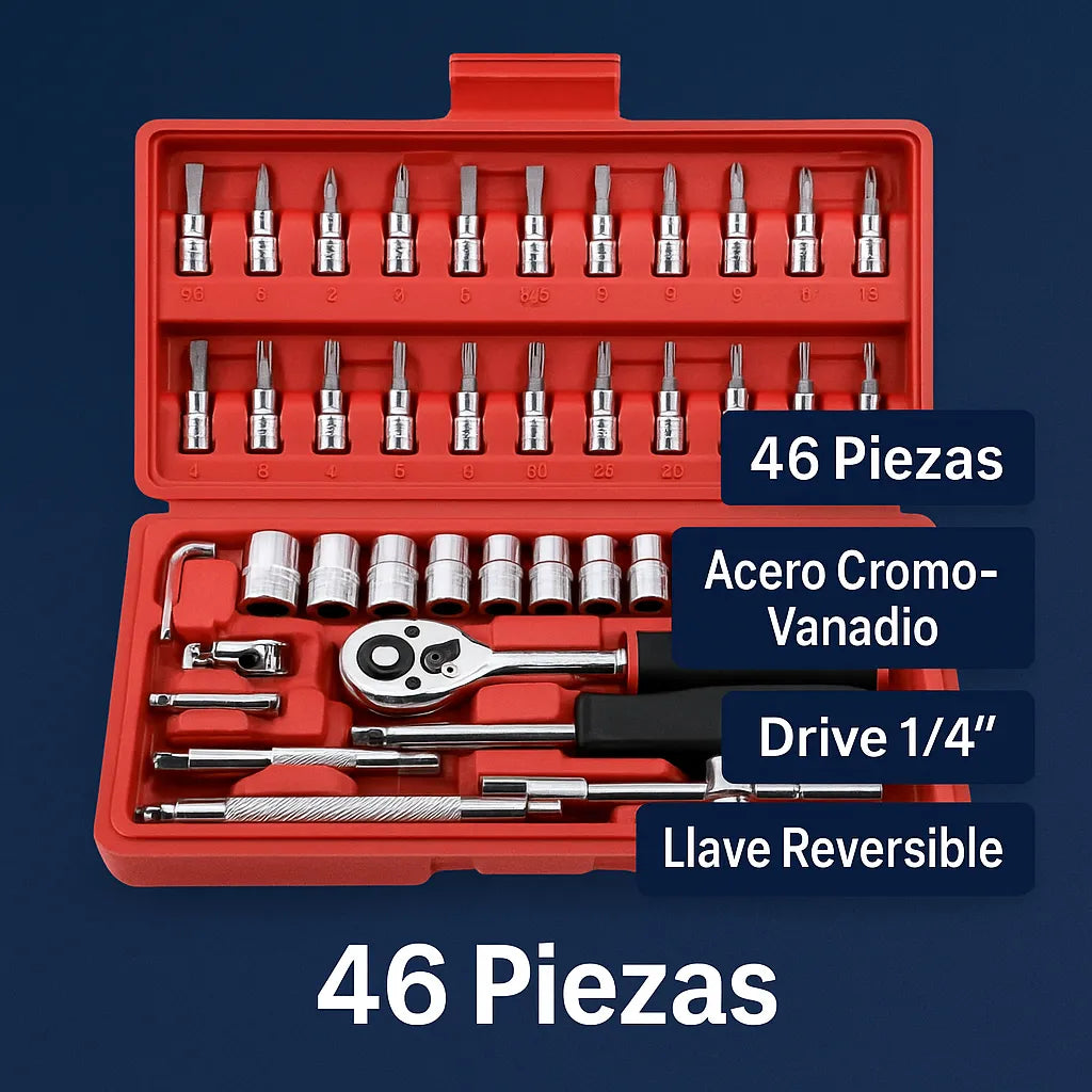 Set de Herramientas 46 en 1: potencia compacta para cualquier reparación.