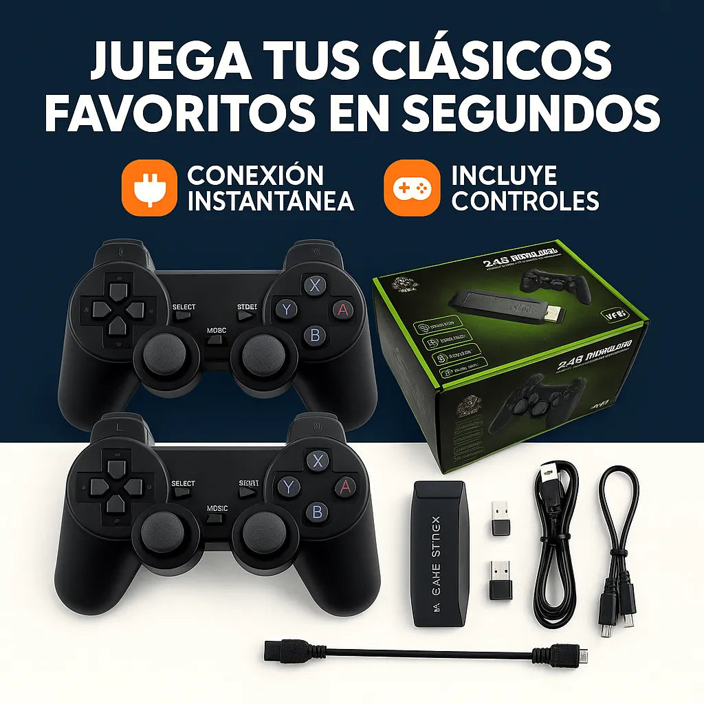 Retro Game Stick con 2 controles - La consola retro que convierte cualquier TV en diversión ilimitada