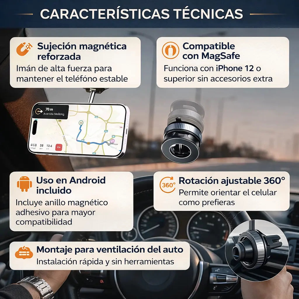 Soporte Magnético 360° para Celular.