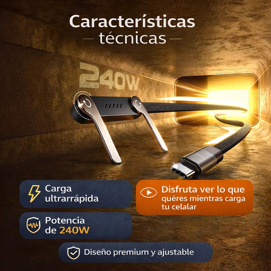 Cargador Tipo C con Soporte para Celular.