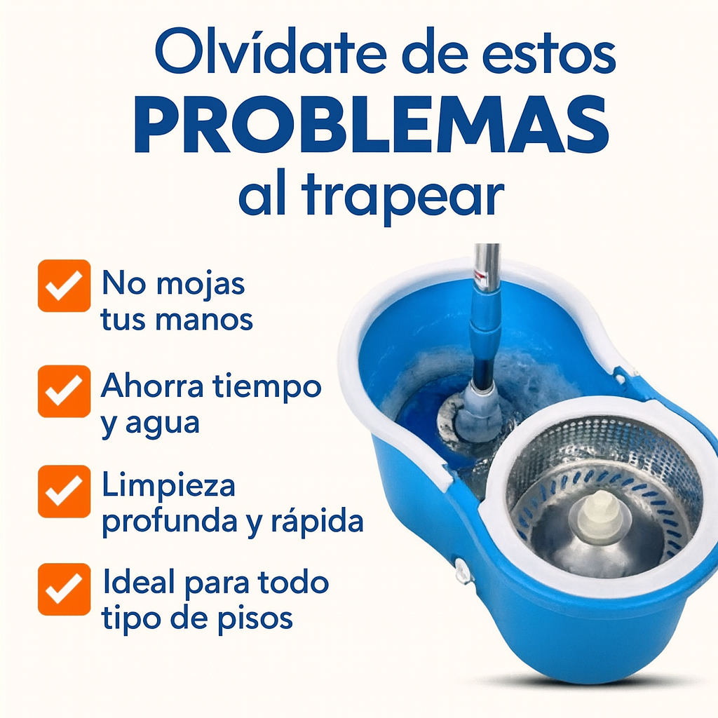 Trapeador Giratorio 360° con Cubeta Metálica – Limpieza rápida y sin esfuerzo.