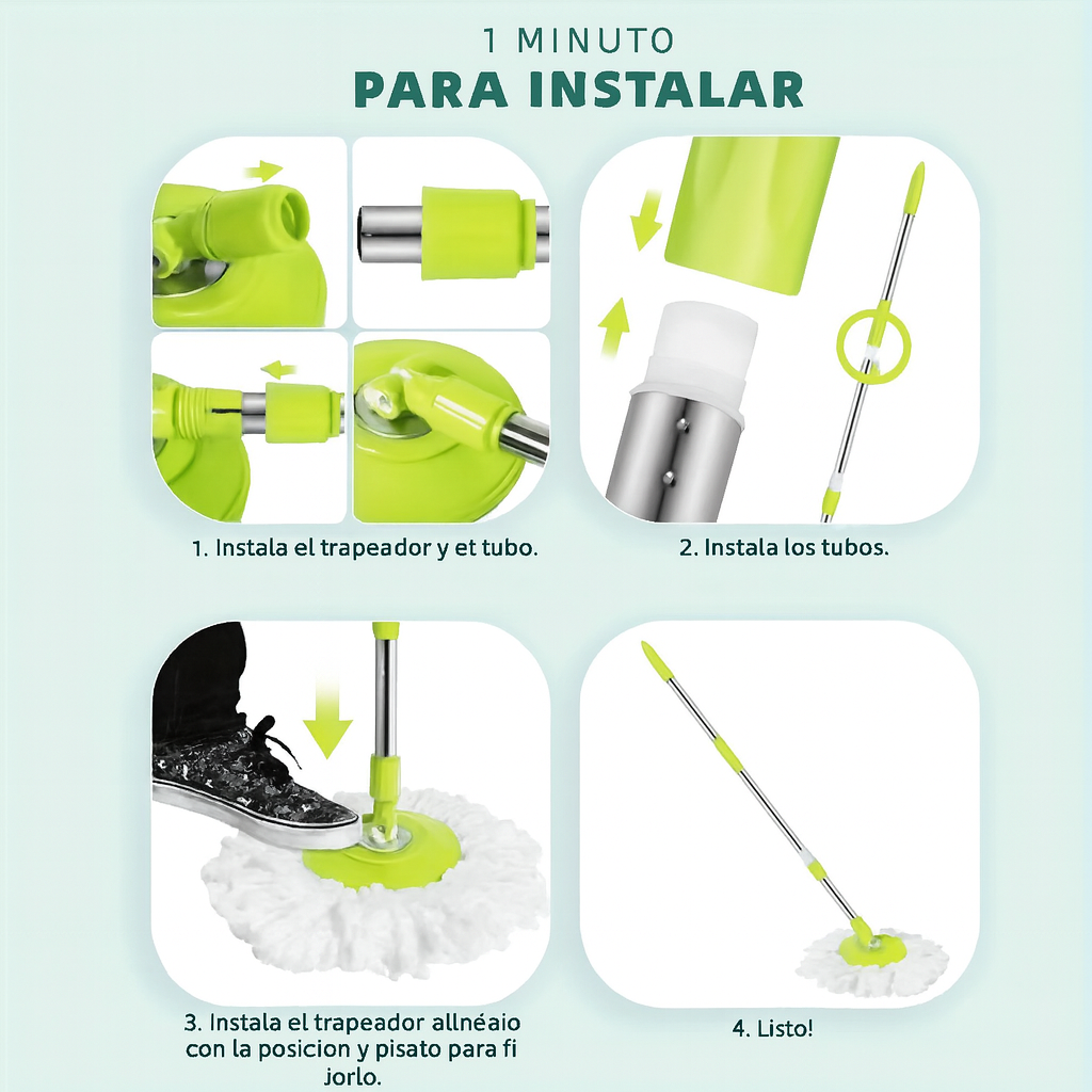 Trapeador Giratorio 360° con Cubeta Metálica – Limpieza rápida y sin esfuerzo.