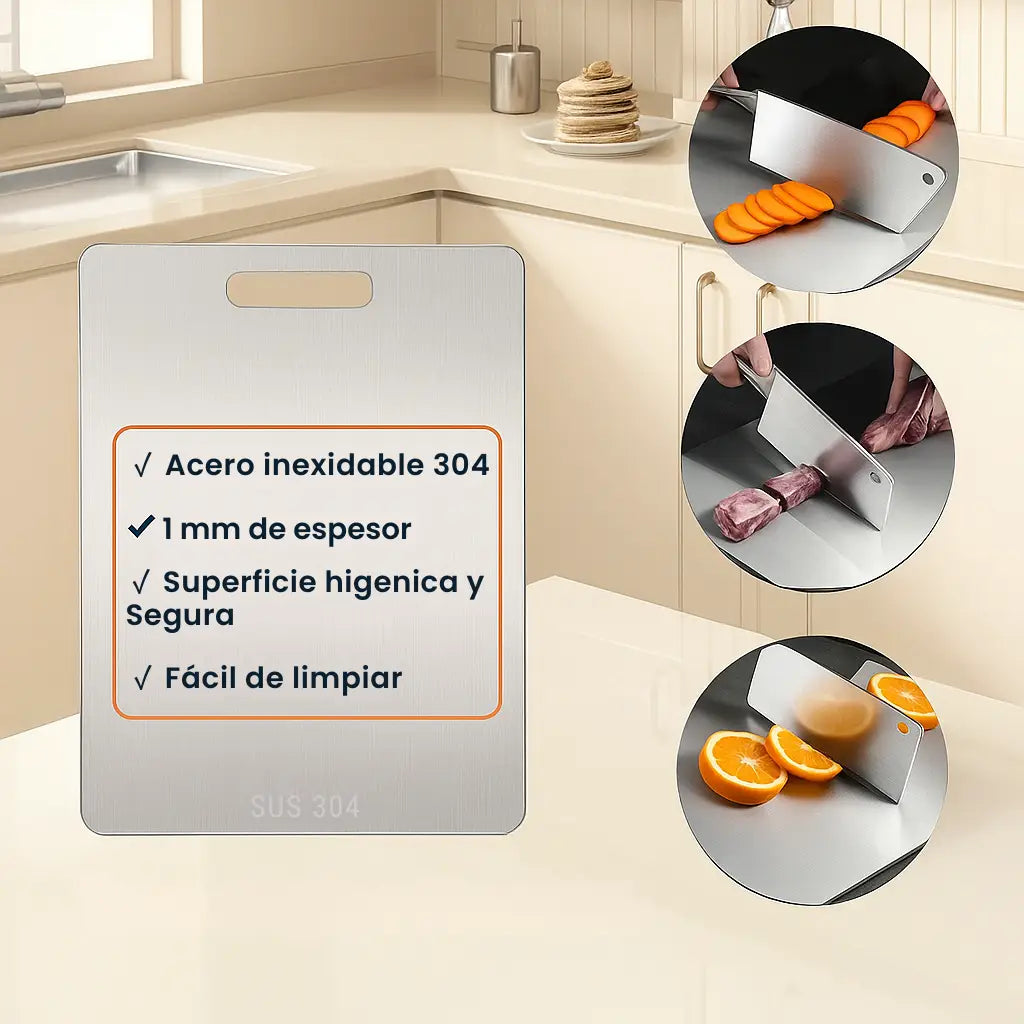 Tabla Premium de Acero Inoxidable – Corta con Higiene
